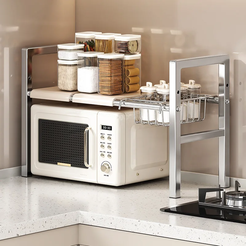 Cross-border stainless steel kitchen rack Kitchen storage Retractable storage rack Multifunctional rack under sink