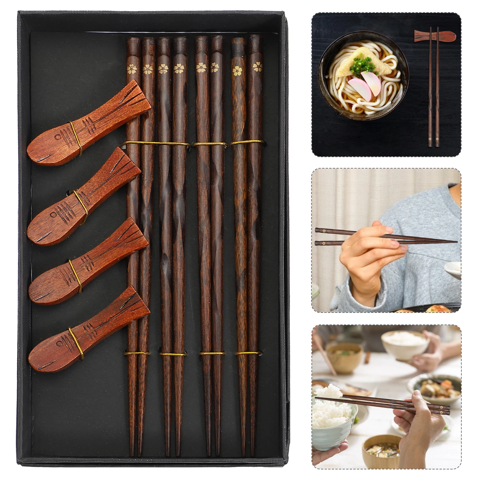 

Wooden Chopsticks Rest Reusable and Portable Tableware with Case Holder Delicate Home
