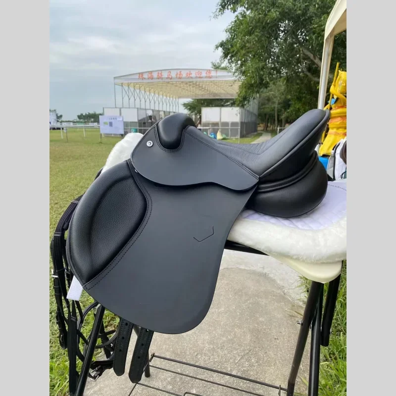 Western Horse Leather Saddle 15''-18'' Equestrian Equipment Pet Training Supplies for Horse Riding Carriages