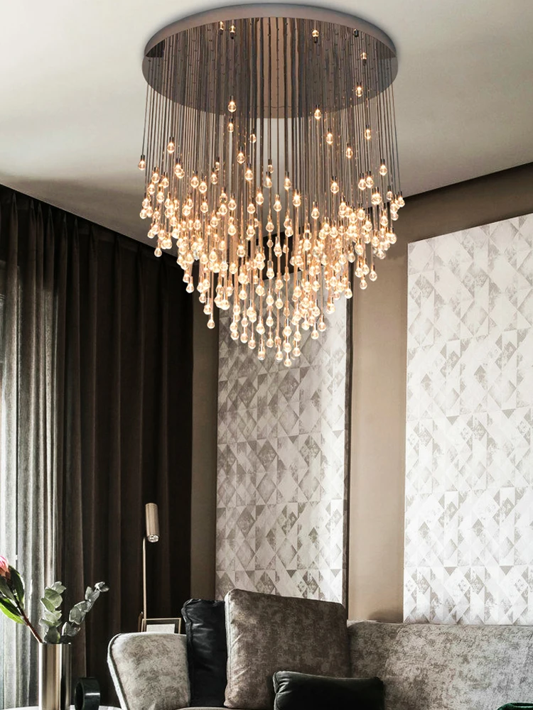 LED Modern Long Line Staircase Pendant Light Villa Luxury Crystal Ball Living Room Pendent Lamp Hotel Lobby Decoration Light