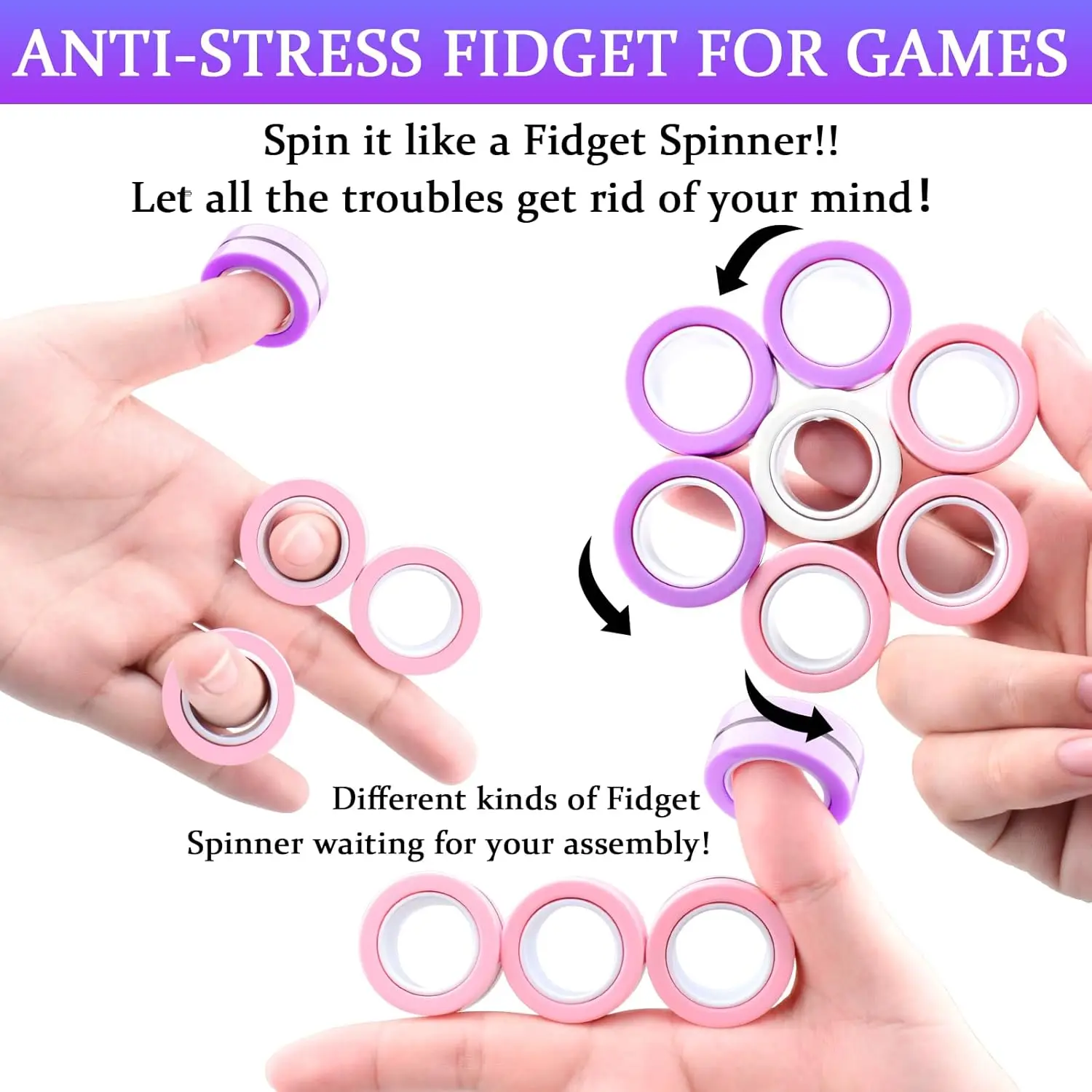 Anillo magnético Fidget Toys Set ADHD ansiedad magnético dedo Spinner Pack para adolescentes adultos niños más fresco imán alivio del estrés juguete