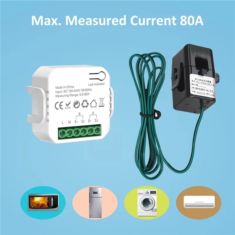 

ABDJ-2X Tuya Wifi Smart Meter Digital Energy Meter 80A Current Transformer Solar PV Power Production Consumption Monitor 2CT