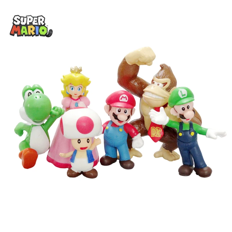 6 pz/set Super Mario Bros PVC Action Figure Giocattoli Bambole Modello Set Luigi Yoshi Donkey Kong Fungo per i bambini regali di compleanno