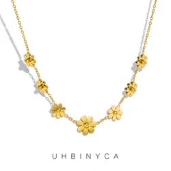 Fashion Stainless Steel Metal Daisy Flower Chain Collar Statement Trendy Necklace 18K Gold PVD Plated Water Resistant Jewelry