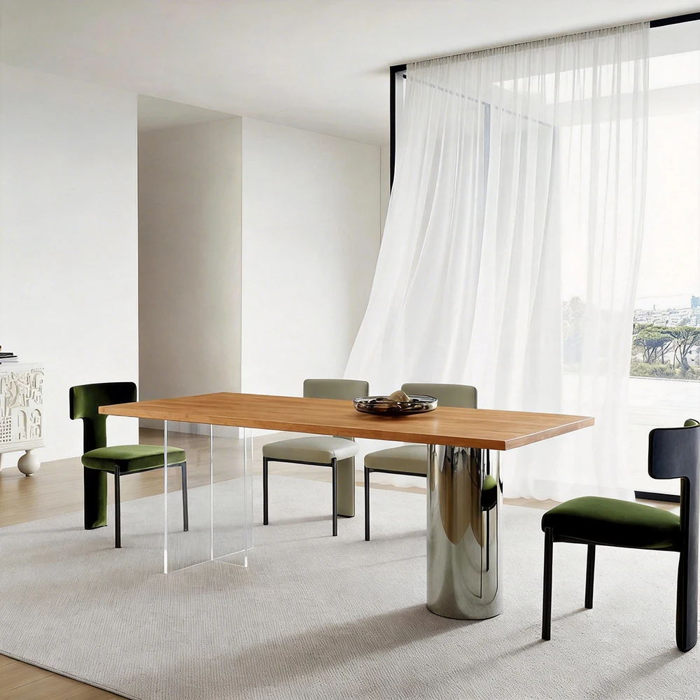 #Nordic Style Luxury Wood Dining Table Set With Chairs Modern Minimalist Design For Apartment & Hotel Use Home Furniture