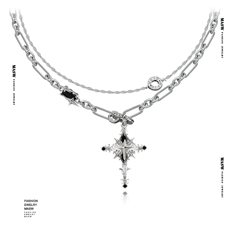 

MASW Original Design Cool Trend Exaggerative Hip Hop Double Layer Necklace For Women Gifts Fashion Jewelry Popular Accessories