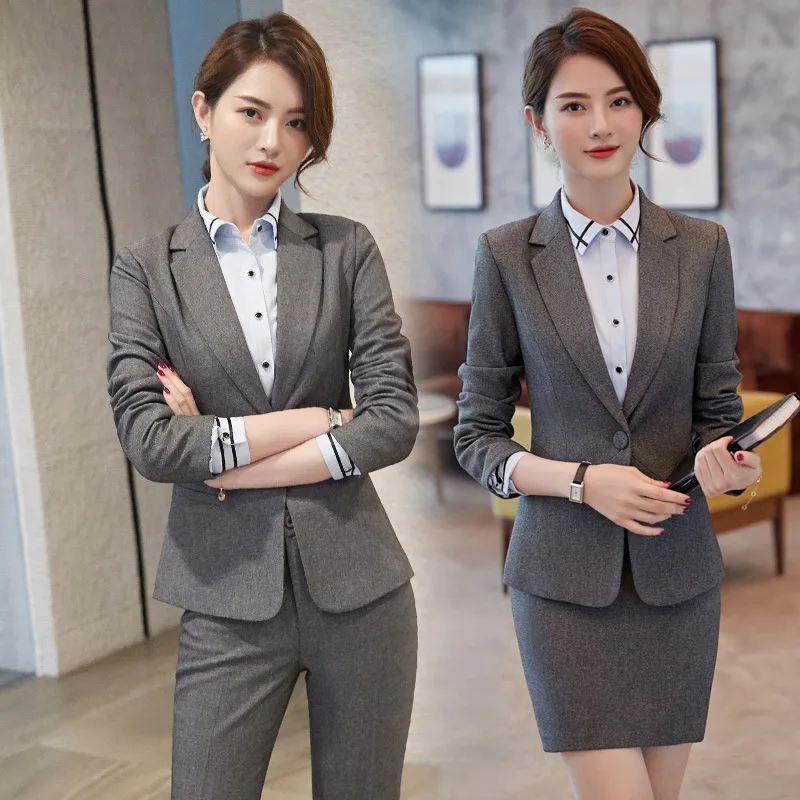 8928 Spring and Autumn Gray, Long Sleeve Business Suit Office White-Collar Workwear Workwear Business Formal Wear Suit