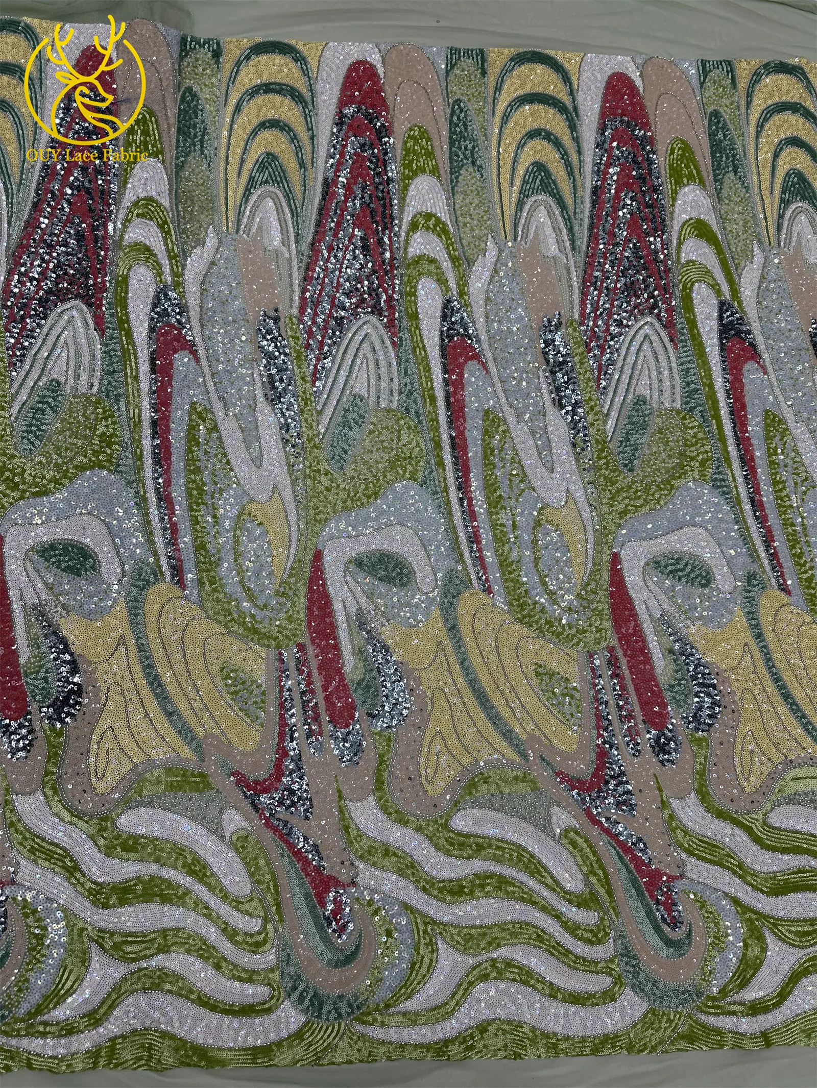 Wunderschöner Bunter Damen-Hochzeitskleiderstoff Handgefertigte Perlen-Stickerei Vollständig mit Pailletten Besetzter Afrikanischer Hochwertiger Spitzenstoff – Detail 20