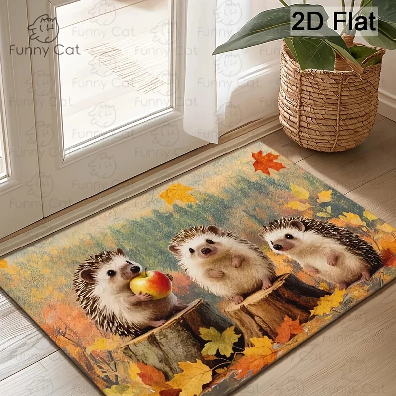 VIKAMA Autumn Maple Leaf Mat, Retro Non-Slip Velvet Rug, Easy Clean for Entry Hall & Bathroom Decor