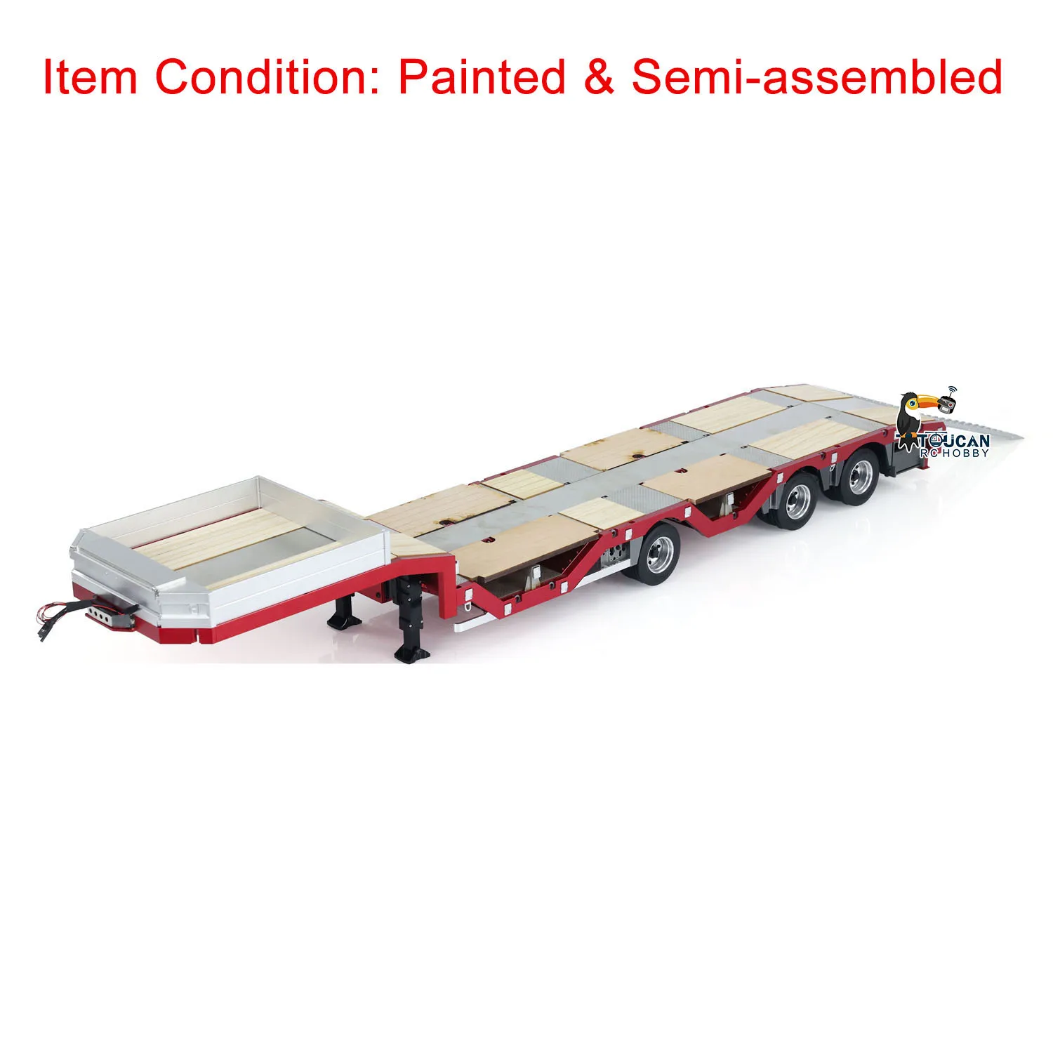 3 Axles RC Metal Trailer 1/14 Scale Extendible Trailers for Remote Control Tractor Truck Car DIY Models with LED Lights TH24281