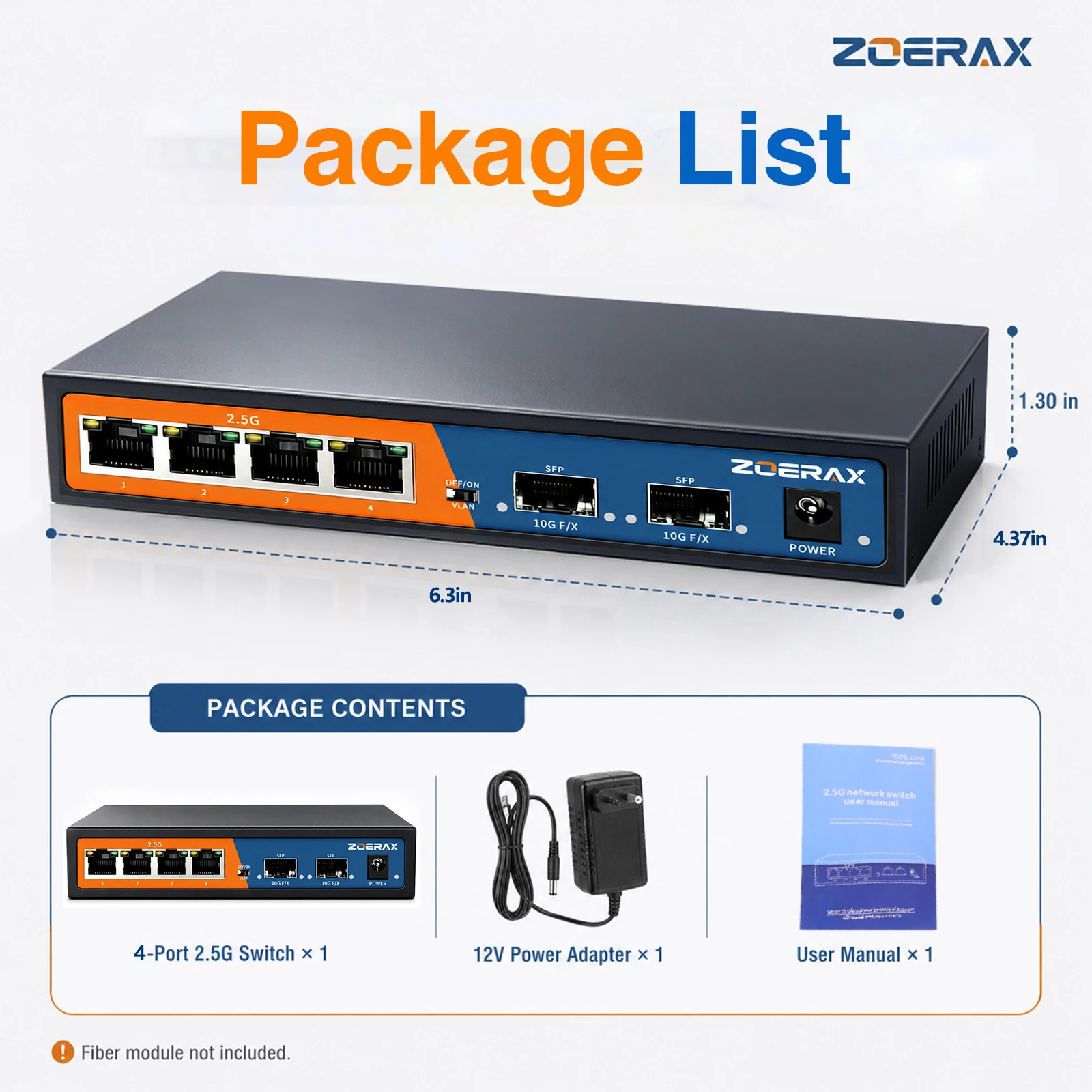 ZoeRax 6-Port Multi-Gigabit Ethernet Netzwerk-Switch mit 4-Port 2.5Gb RJ45 und 2-Port 10G SFP+ Unmanaged 4KV Blitzschutz, One-Key-VLAN – Detail 8