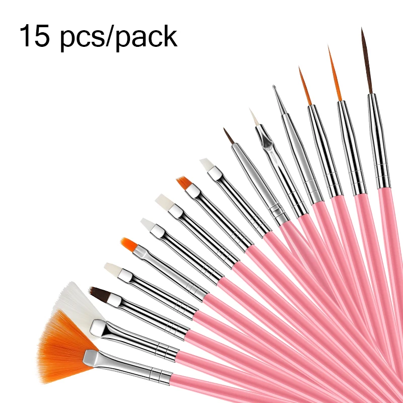 PINPAI 15PCS Nail Brushes Builder Gel Polish Painting Liner Nail Art Draw Print Brushes Set Manicure DIY Dotting Point Tool Kits