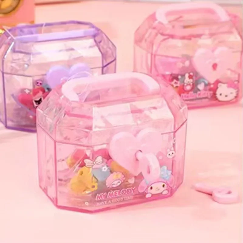 Sanrio Key Switch Storage Box with DIY Bracelet Eraser Cartoon Hello Kitty My Melody Kuromi Cinnamoroll Transparent Jewelry Box