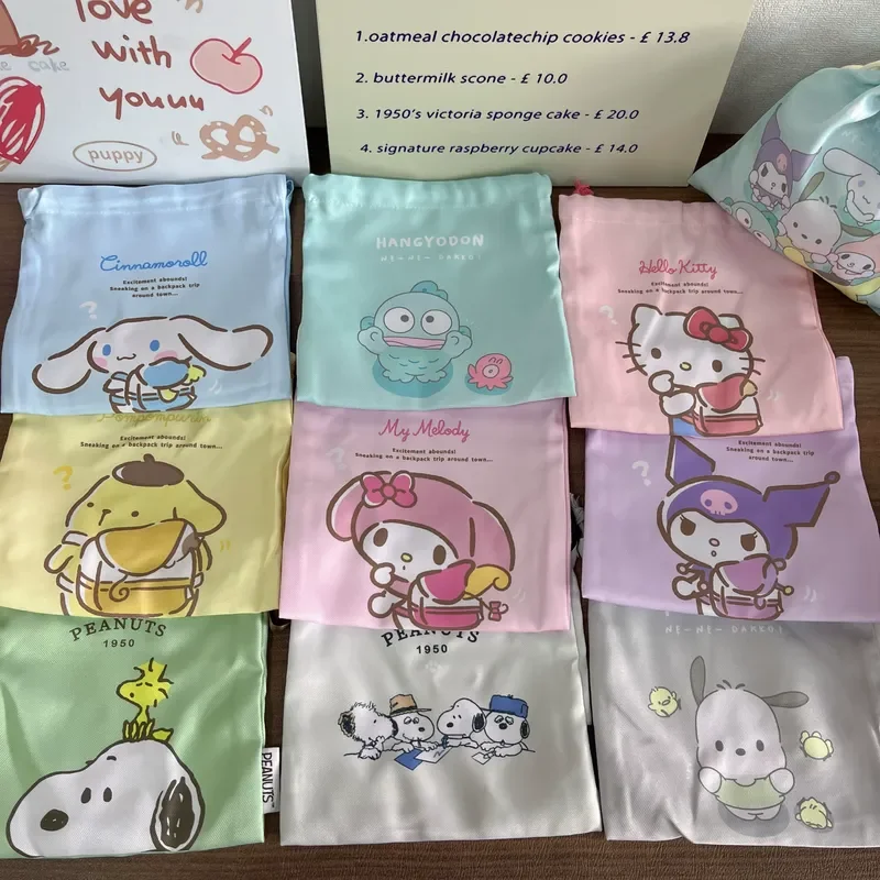 

Sanrio Bundle Pocket Kawaii HelloKitty Kuromi Cinnamoroll Storage Bag Cartoon Non woven Drawstring Bag Children's Party Gifts St