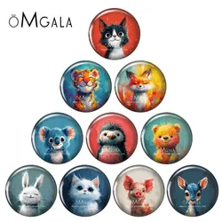 Watercolor Tiger Cat Bear Rabbit Animals Painting 12mm/18mm/20mm/25mm Round photo glass cabochon demo flat back Making findings