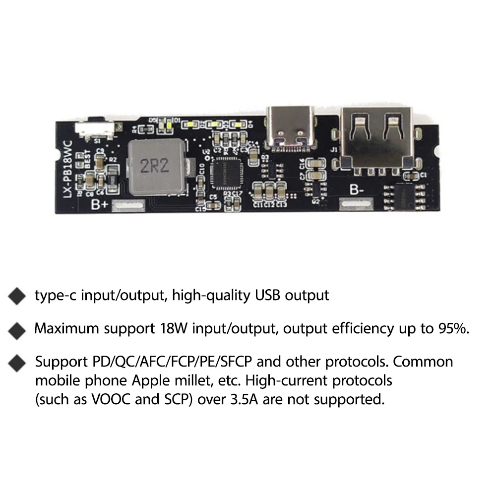 18W Bidirectional fast charging DIY mobile power motherboard Support PD3.0 QC3.0 AFC FCP PE SFCP Protocol With Indicator Light