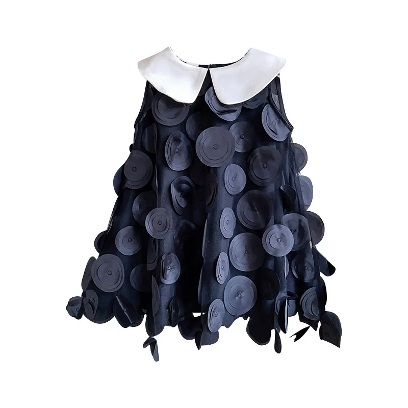 Summer Girls Dress Sleeveless Black Mesh Princess Dress Korean Flower Girl Dresses Korean Party Kids Dress 2 3 4 5 6 7Yrs