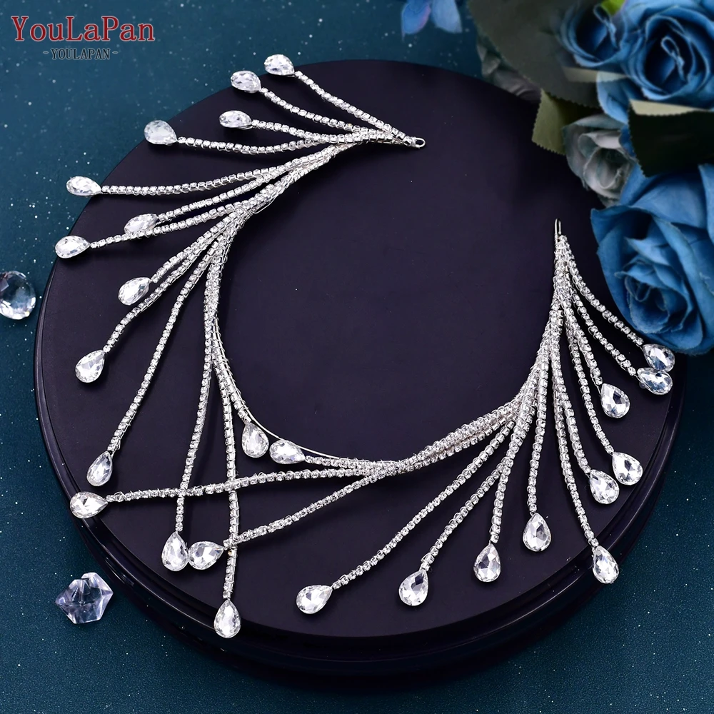 YouLaPan حجر الراين عقال للرأس على شكل تاج رائعة العروس وصيفه الشرف أغطية الرأس النساء التيجان خوذة الزفاف تاج الشعر التبعي HP497 #6