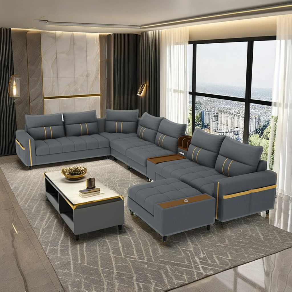 

Light Luxury Living Room Sofa Technology Cloth Combination Modern Comfortable Leisure Sofa Furniture Coffee Table Combination