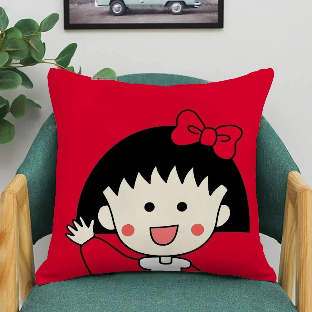 C-Chibi Maruko chan Pillow Cases Sofa Cushion Cover 45x45cm Pillowcase Decorative Pillowcases 40x40 Cushions  Duplex Printing