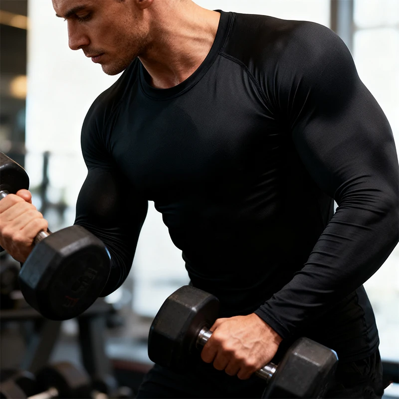 Winter Compression Running Sets Men Long Sleeve Shirt Basketball Fitness Gym Clothing Male Workout Muscle Top Tracksuit Fleece image 6