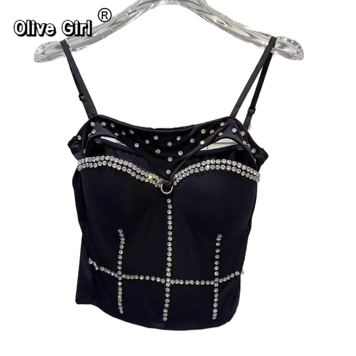 Olivegirl Strap Tanks Camis Women's Interior Tee Summer High-end Studded Sparkling Fashion Sexy Sweet Girl Short Top