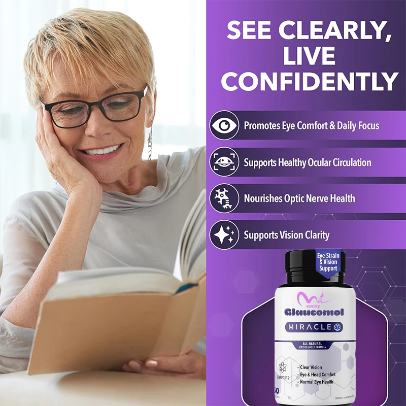 Natural eye vitamin supplement, promoting optic nerve circulation support, containing vitamins C and D, 60 capsules