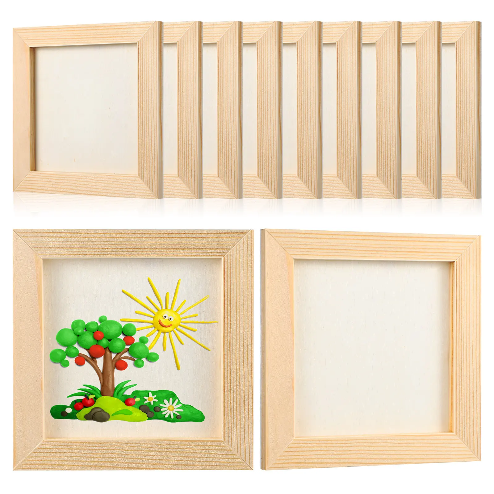 

10Pcs Natural Wood Picture Frames Small Wooden Photo Holders for DIY Painting Projects