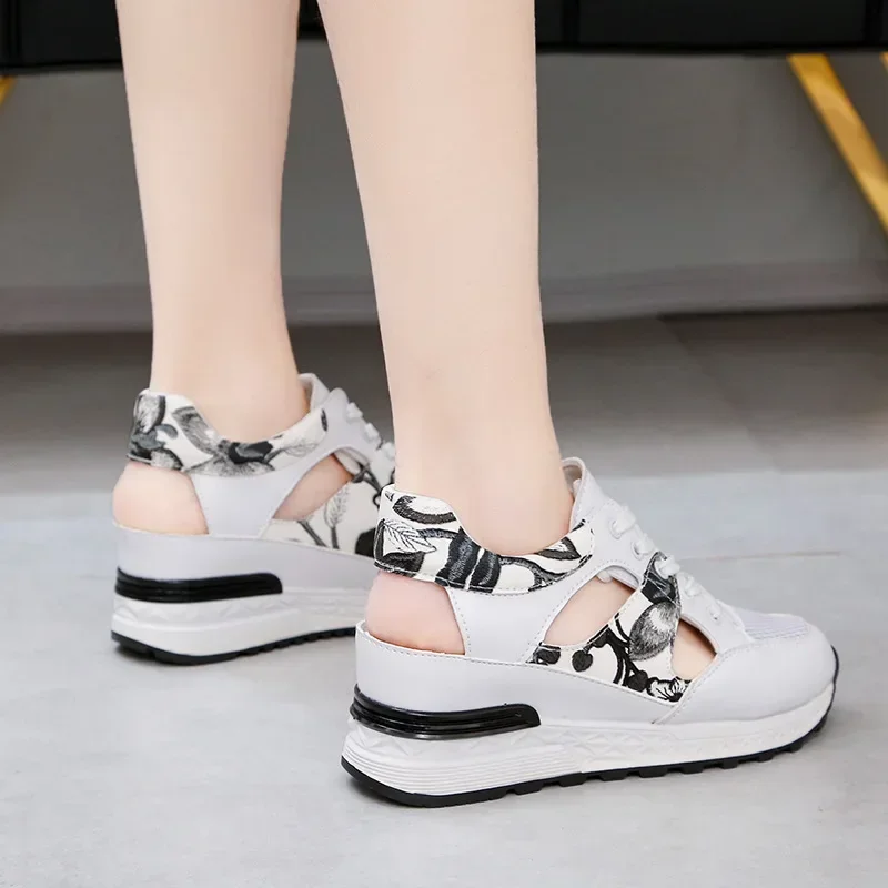 New summer women Casual sports  Breathable Mesh walking Sandals shoes women Outdoor Lace Up Wedges heels shoes Sandals for women