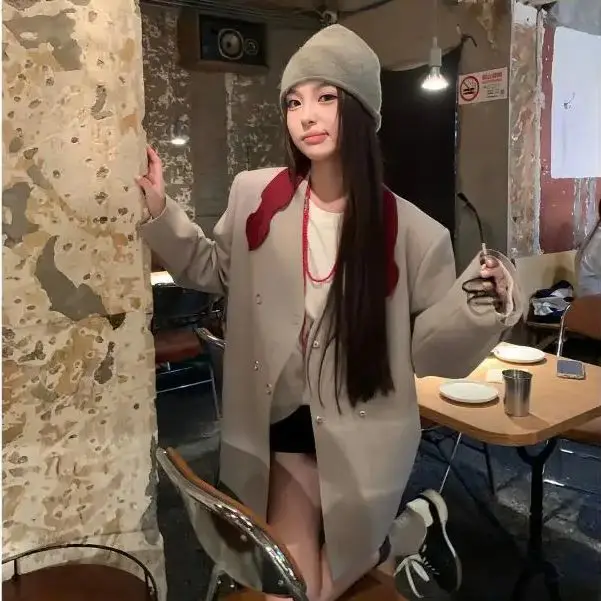 Shoulder Suit Jacket Women Autumn 2024 New Double-Breasted Korean Version Loose Slim High-Quality Casual Long-Sleeved Top.