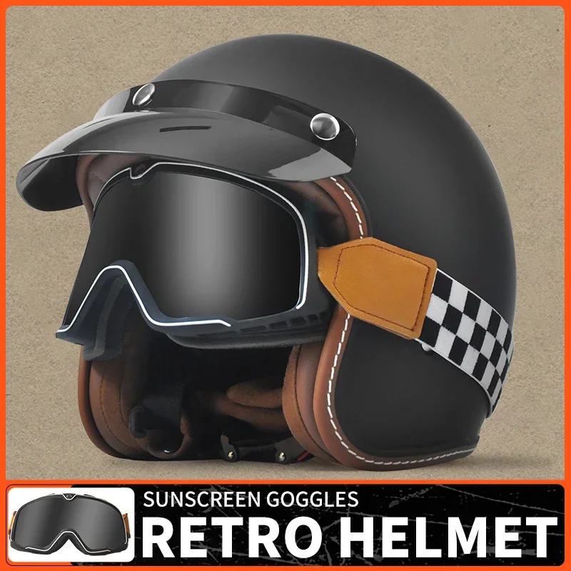 Retro semi-open motorcycle helmet cross-country motorcycle accessories motorcycle helmet 3/4 retro helmet in winter