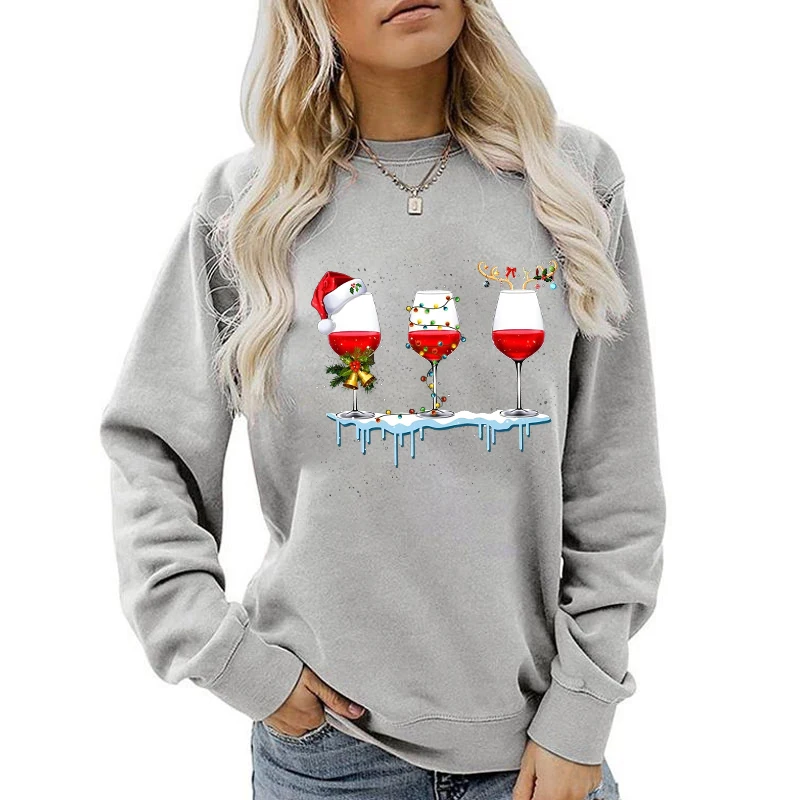 (A+Quality)New Women\'s Hoodless Sweatshirts Christmas Pattern Print Round Neck Sweater Fashion Graphic Cool Soft Ladies Pullover