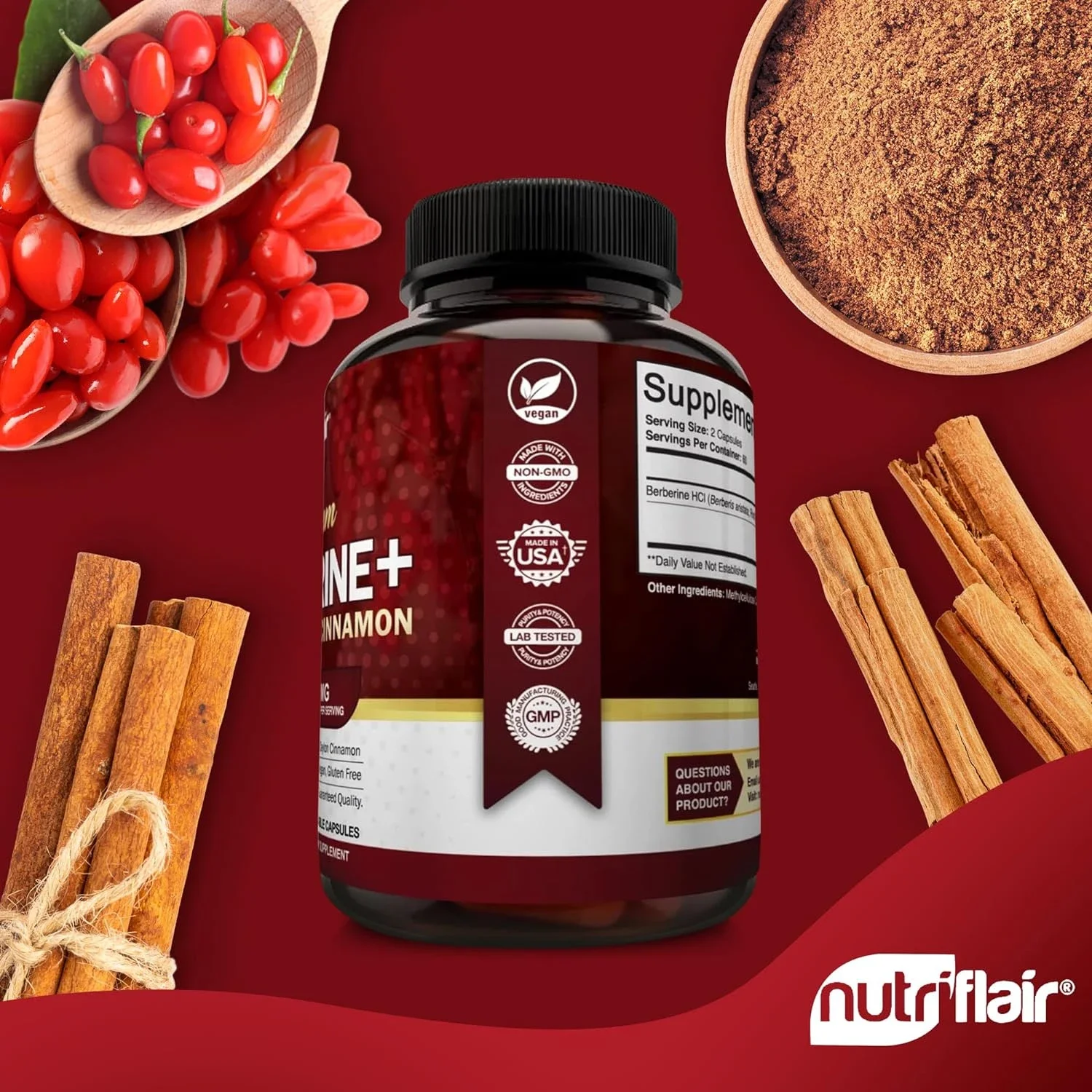 Premium Berberine HCL - Blood Sugar Support, Heart Health - Ceylon Cinnamon, Berberine HCI Supplement Capsules 1200mg