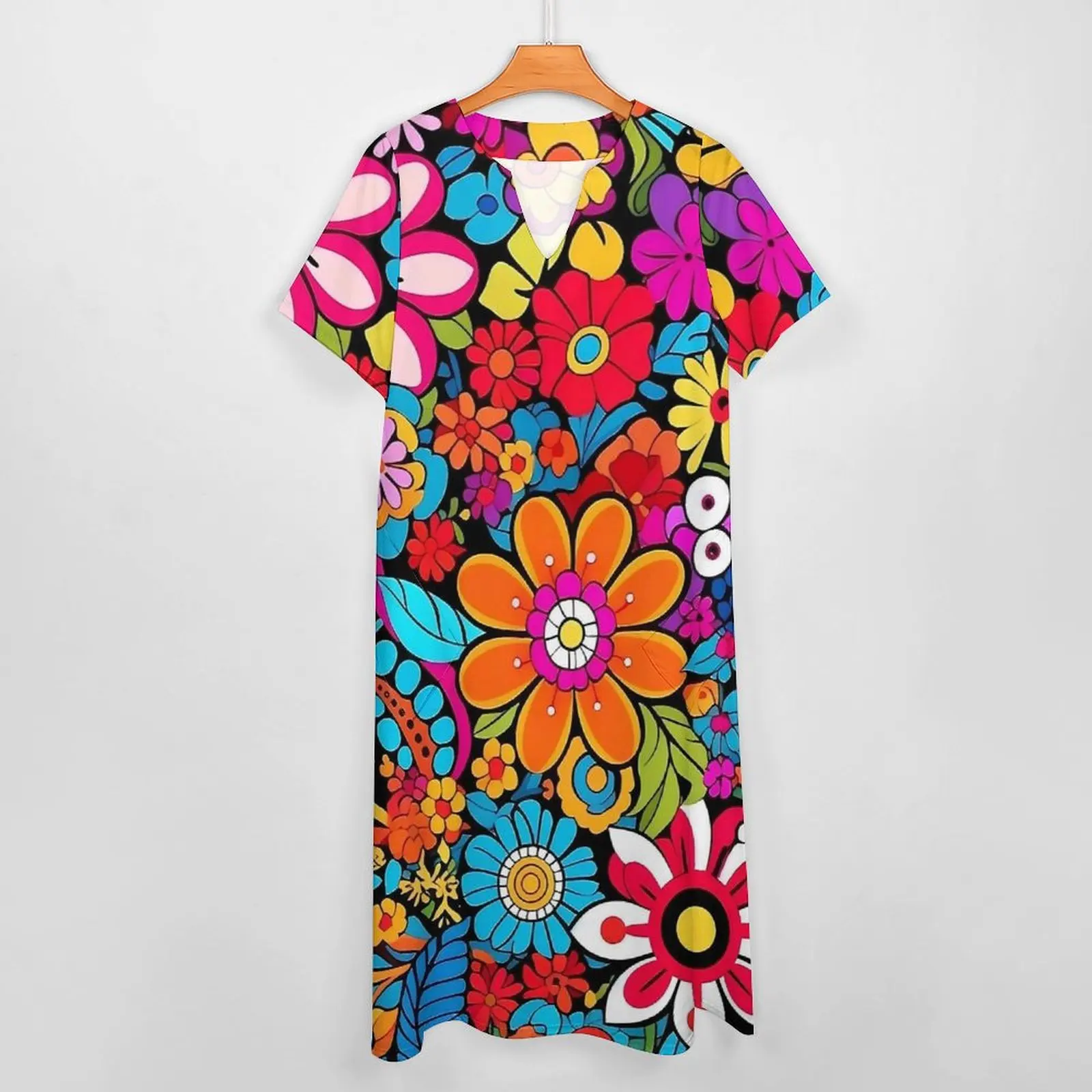 Psychedelic Flowers Dress Flower Power Elegant Maxi Dress Street Fashion Casual Long Dresses Women Short Sleeve Oversize Vestido