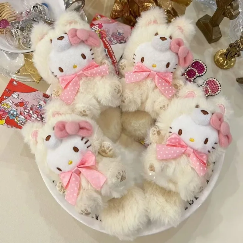 

Pink Tail Fox Cute Hellokittys Bag Pendant Plush Doll New Kawaii Hokkaido KT Series Toy Keychain DIY Accessories Decorative Gift