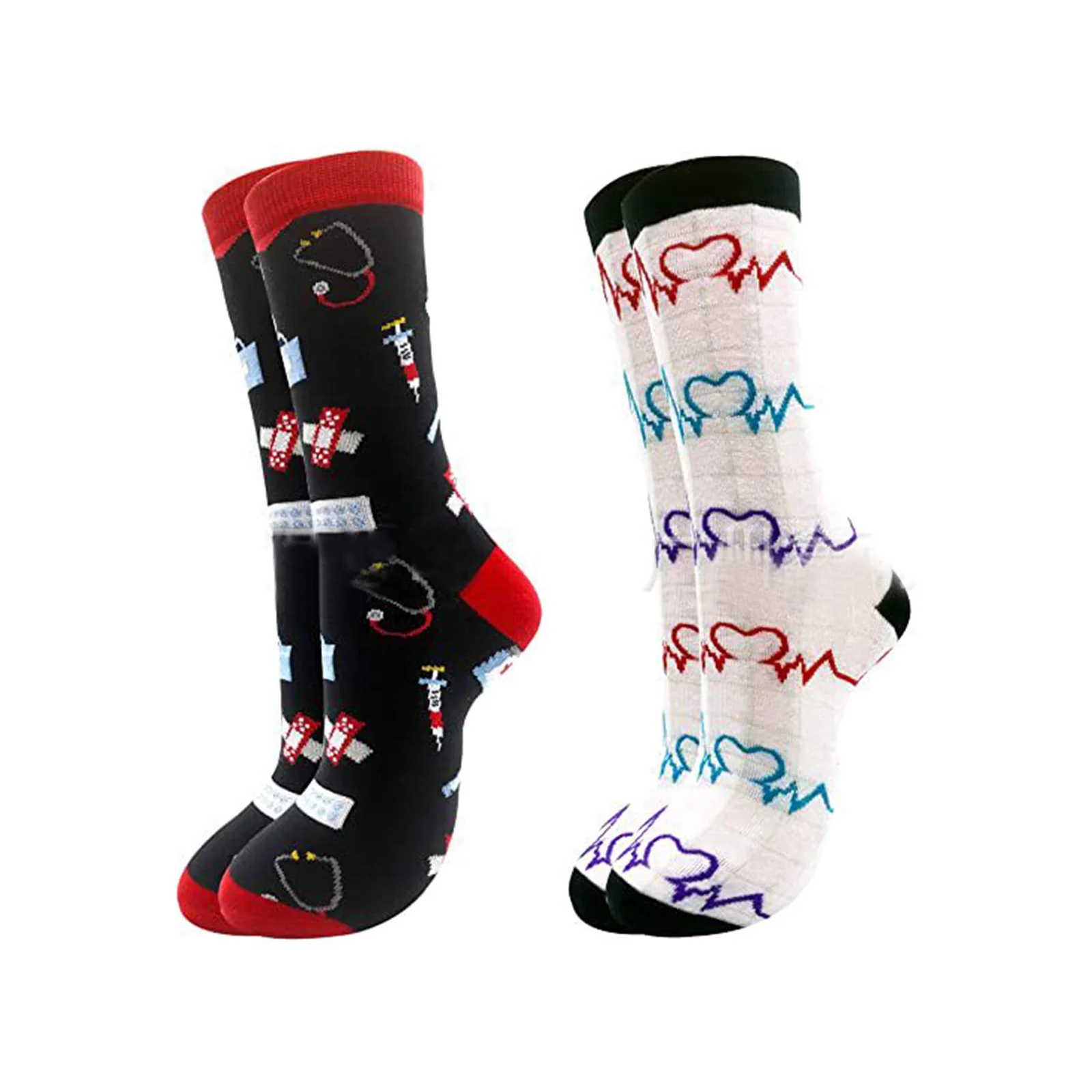 

Medical themed socks set: 1 pair black + 1 pair white (applicable to nurses, doctors, hospital students)