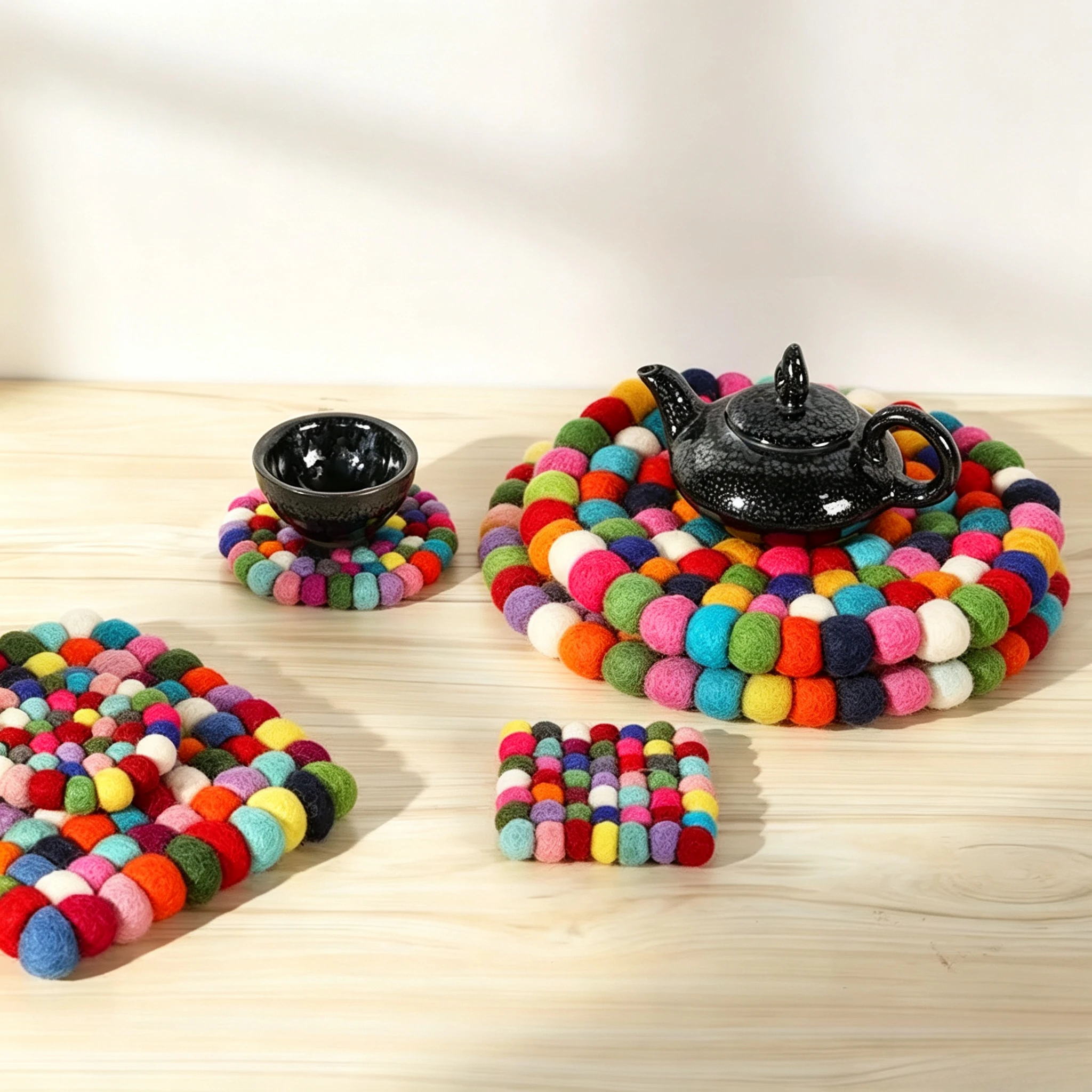 Nepal Singing Bowl Mat Wool Felt Ball Coaster Meditation Cushion Round Soft Pad 7cm, Customized