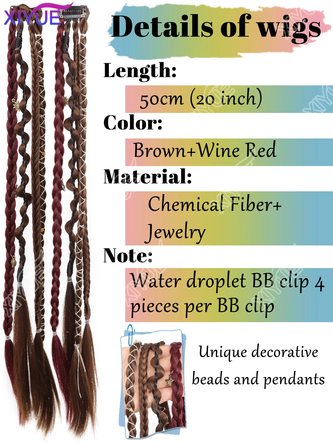 XY Bohemia Clip in Hair Extensions Handmade Synthetic Weaving 20 Inches Clip-on Long Braid Fairy Hair Synthetic Hair Extensions