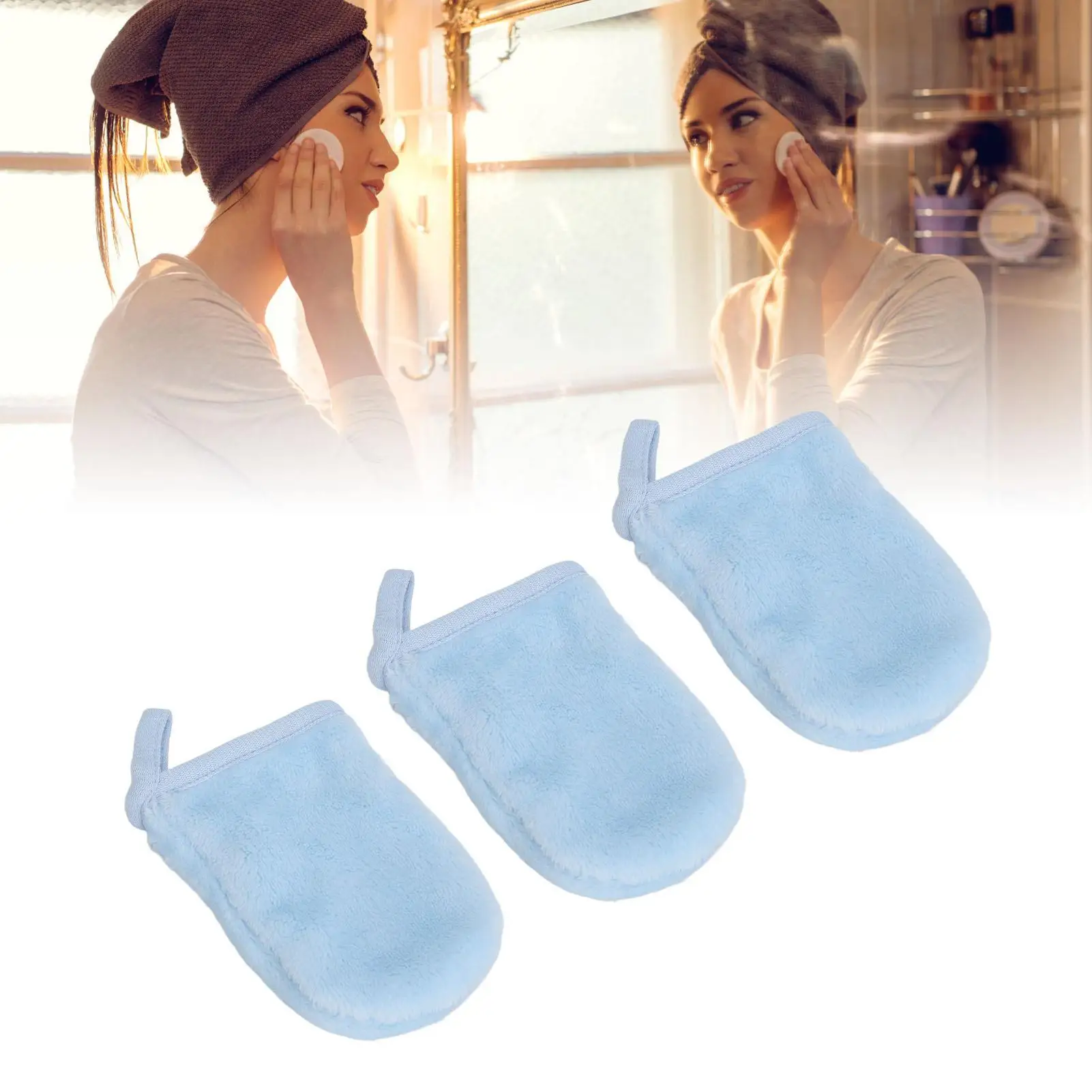 3pcs Reusable Makeup Remover Gloves - Soft Microfiber Flannel Mitts for Face & Body Wash, Spa & Bath Cloth