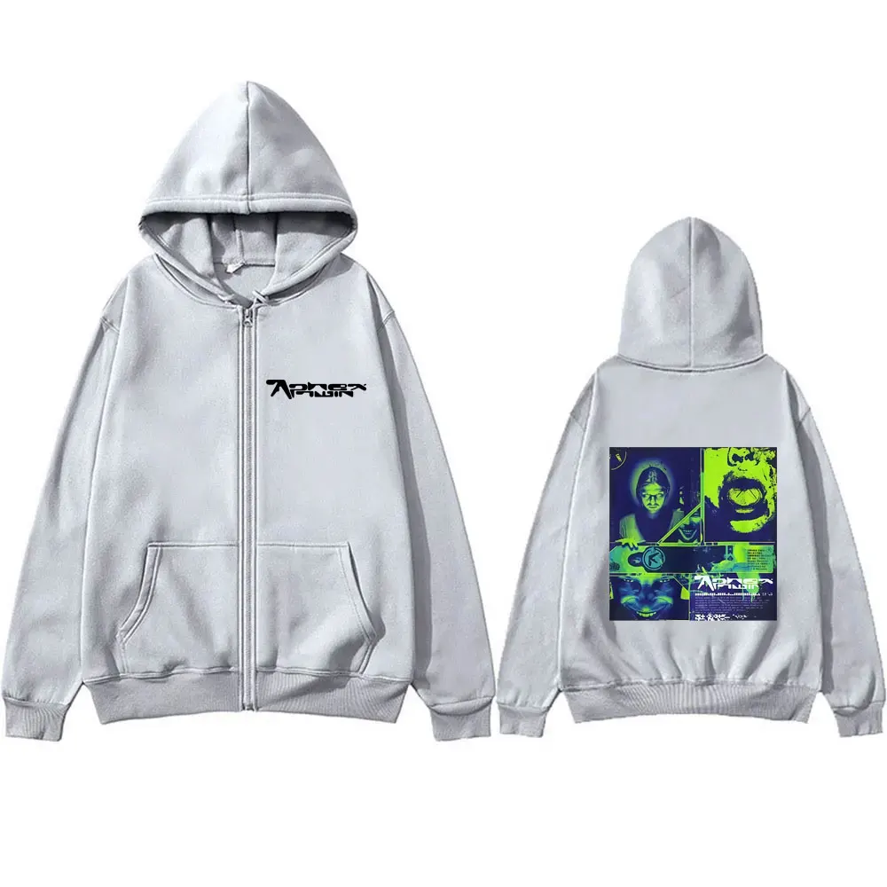 Aphex Twin Grafische Rits Hoodie Mannen Vrouwen Kleding Casual Vintage Hoodies Unisex Mode Elektronische Muziek Zip Up Jasje