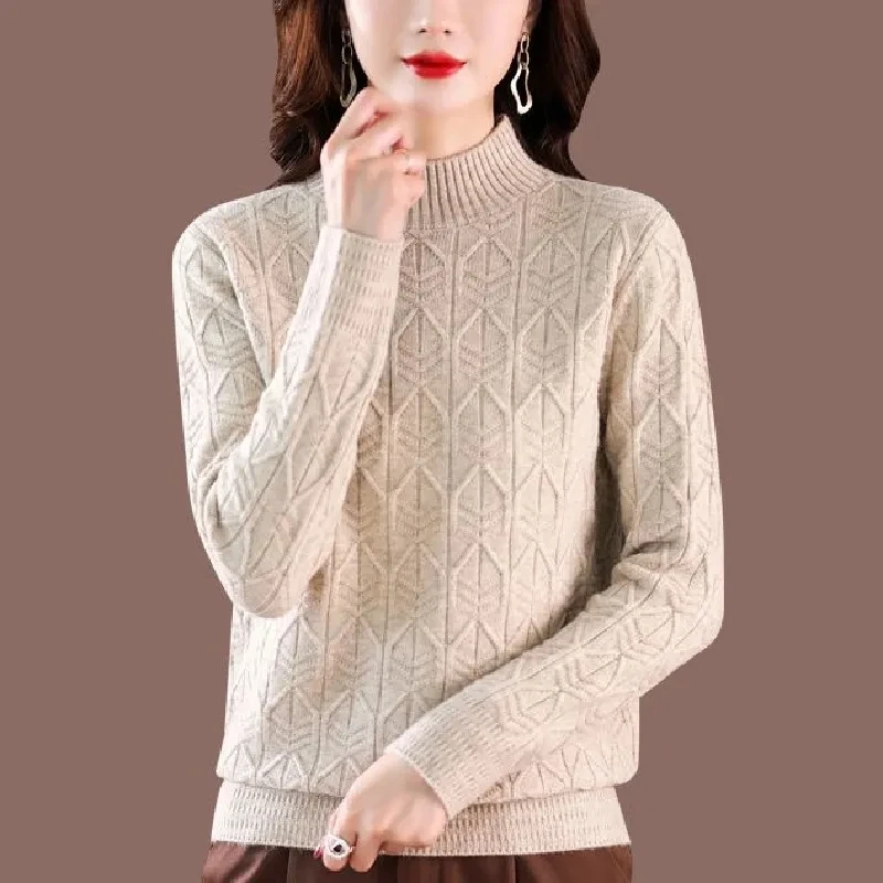 

2024 Autumn Winter Knitted Sweater Women Korean Half Turtleneck Sweater Pullover Warm Jumpers Basic Female Tops Soft Knitwear