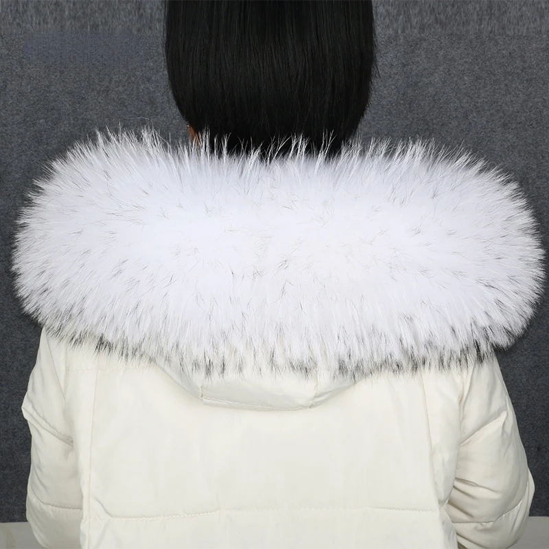 100% Real Fur Collar Luxury Warm Natural Raccoon Fur Scarf Women Genuine Fur Collar Scarves Large Fur Shawl Male Jacket Coat