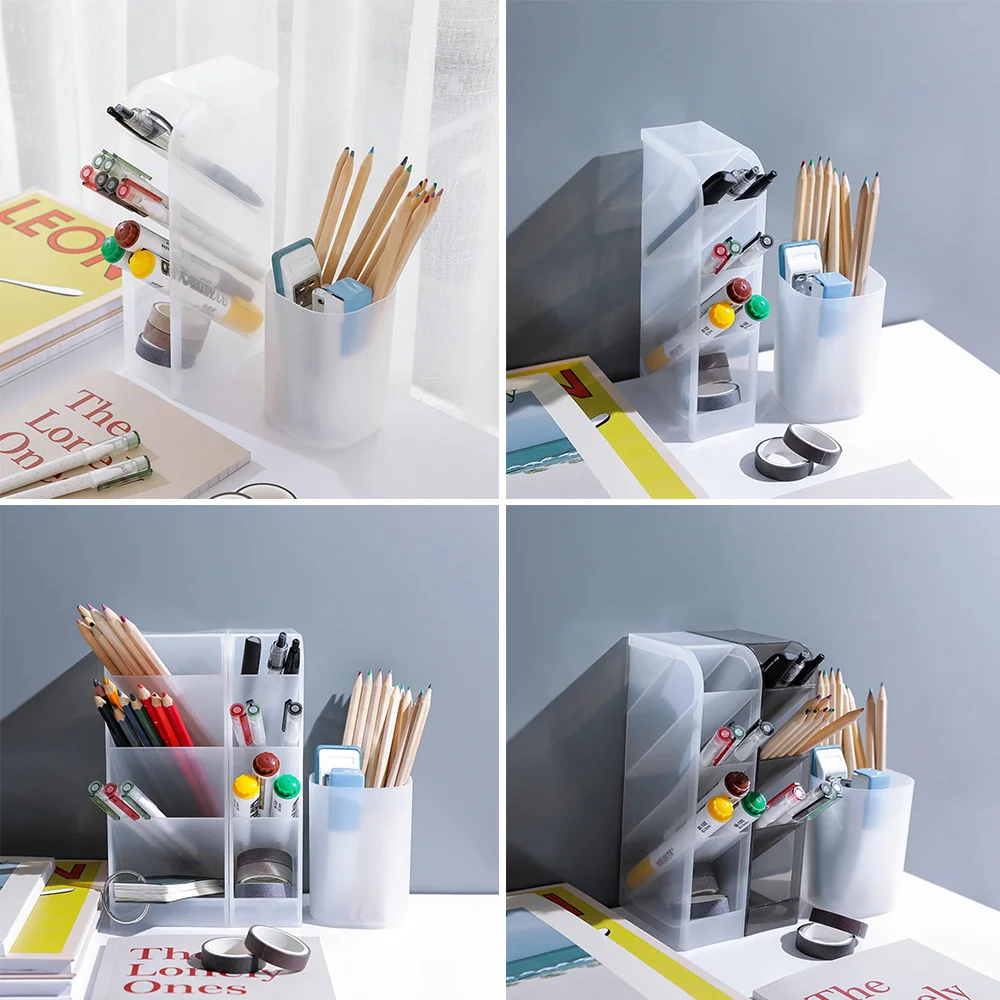 2022 Meja Tempat Pena Pensil Makeup Organizer Desktop Organizer untuk Kosmetik Plastik Kotak Penyimpanan Sekolah Kantor Kawaii Alat Tulis