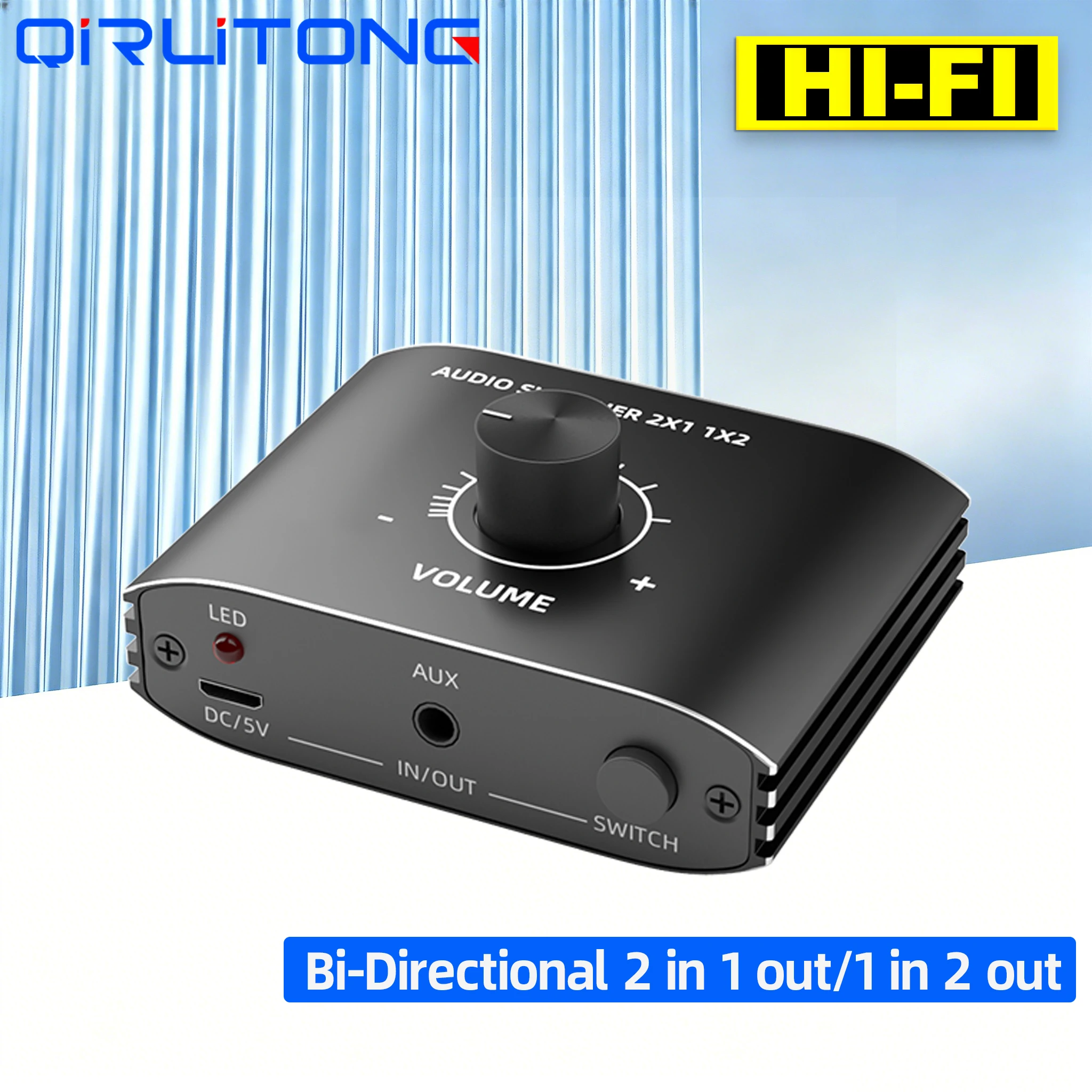 Аудиопереключатель Hi-Fi Lossless Bi-Directional 2x1 1x2 с регулировкой громкости и портом AUX