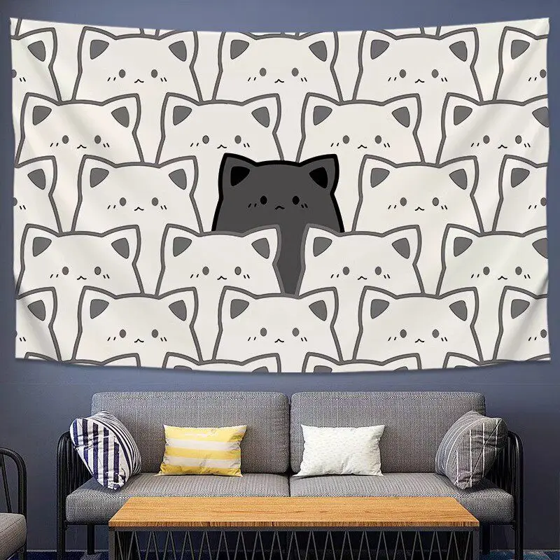 VIKAMA Nordic Style Tapestry Minimalist Cat Wall Hanging Japanese Kawaii Array for Dorm Room Living Room Decor