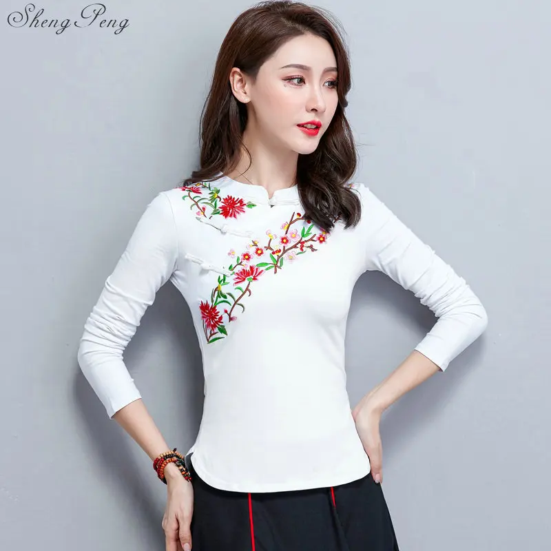 Traditionele chinese blouse shirt tops voor vrouwen mandarijn kraag oosterse linnen shirt blouse vrouwelijke elegante cheongsam top V1747