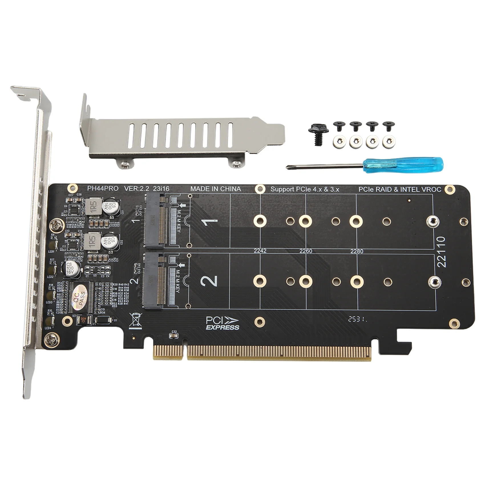 A40I PCIE 4.0 Dual-Disk PCIeX16 to M.2 M-Key NVME SSD Expansion Card,Supports 4 NVMe M.2 M Key 2280 SSD