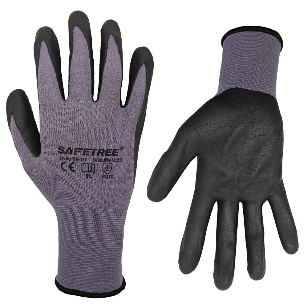 SAFETREE 10 أزواج قفازات أمان من النايلون CE قفازات ميكانيكية مطلية بالنخيل قفاز مريح ورقيق لسهولة العمل