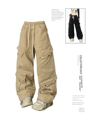 Women's Khaki Cargo Pants Harajuku Streetwear Oversize Pants Y2k Retro 2000s 90s Aesthetic Vintage Trousers Fashion Clothes 2024