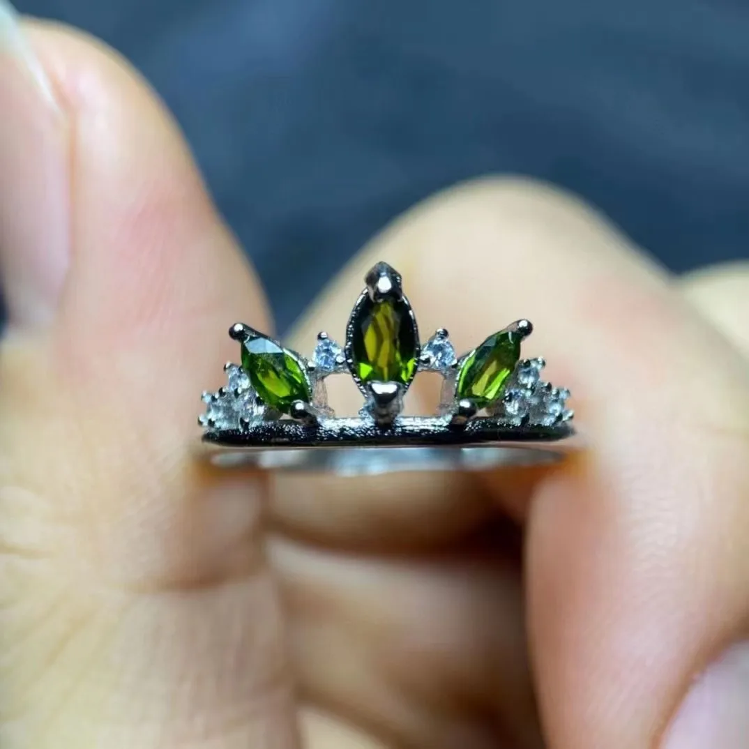 10pcs/lot Pure natural Russian diopside single multi-grain setting quality is perfect S925 sterling silver inlay size Adjustable